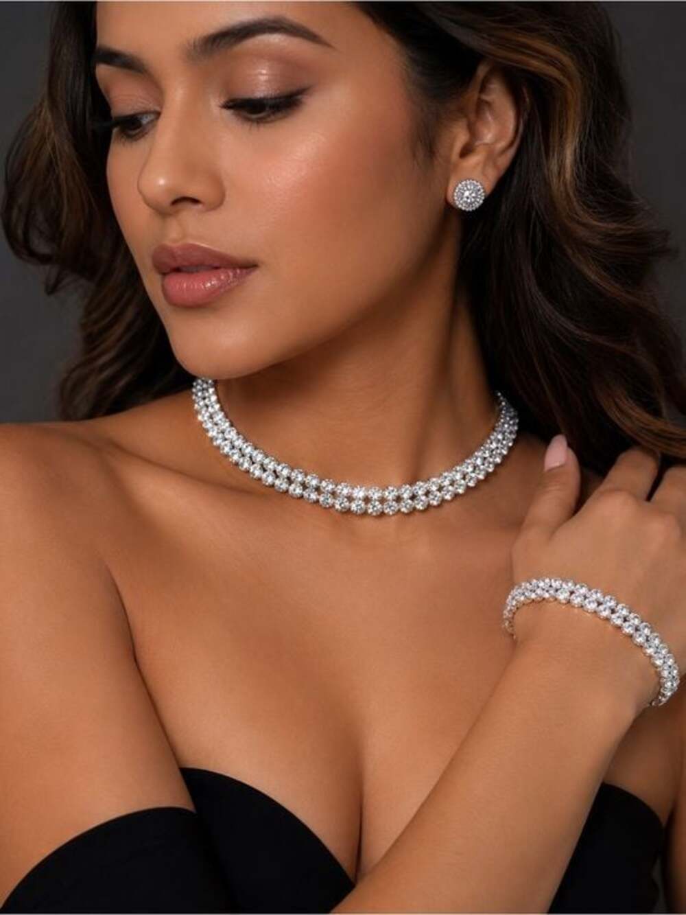 Diamond-Style Silver Crystal Choker Necklace - Unbranded